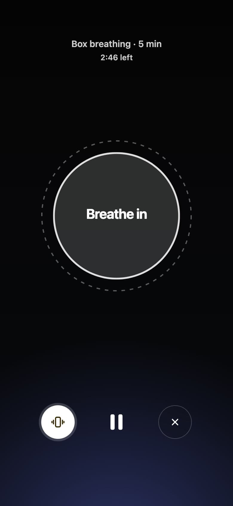 Breathing in the app, paced by a shape on screen