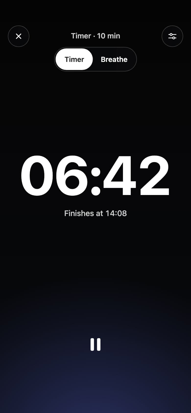 The timer running: 06:42 left, finishing at 14:08